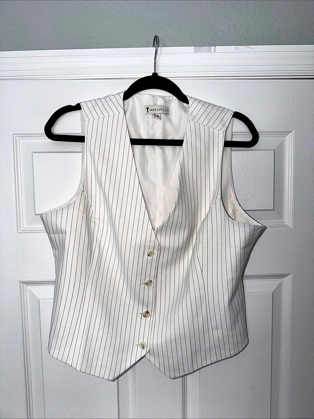 American Tall Pinstriped Vest Pinstripe Vest in White & Black NWOT